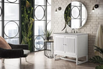 Athens 36" Single Vanity, Glossy White w/ 3 CM Eternal Serena Top - Image 5