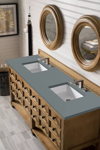 Malibu 72" Double Vanity, Honey Alder w/ 3 CM Cala Blue Top - Image 3