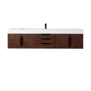 Mercer Island 72″ Single Vanity, Coffee Oak, Matte Black w/ Glossy White Composite Stone Top
