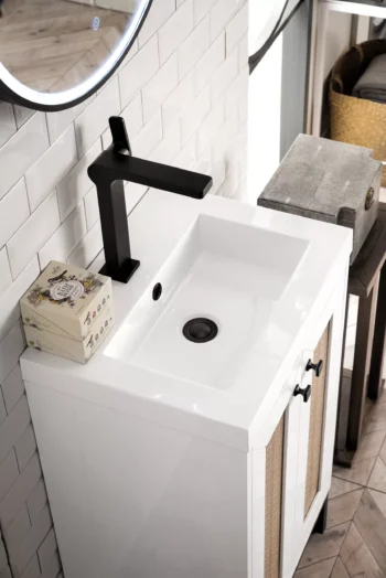 Chianti 20" Single Vanity, Glossy White, Matte Black, w/ White Glossy Composite Stone Top - Image 6