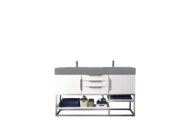 Columbia 59" Double Vanity, Glossy White w/ Dusk Grey Glossy Composite Stone Top