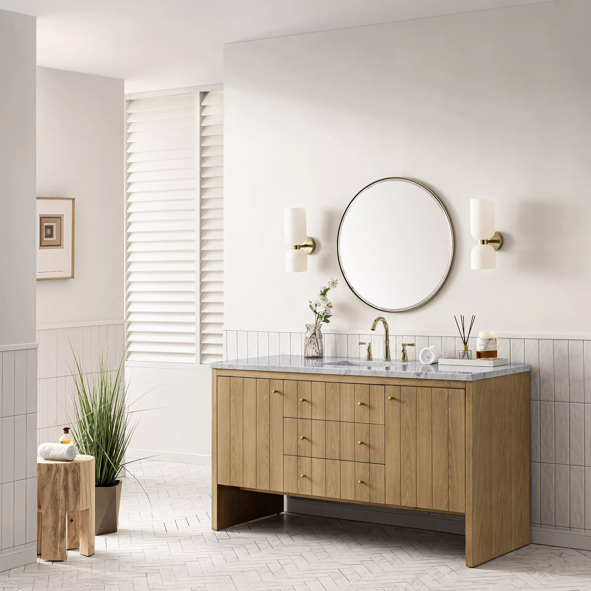 Hudson 60" Single Vanity, Light Natural Oak w/ 3 CM Arctic Fall Top - Image 4