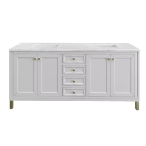 Chicago 72″ Double Vanity, Glossy White w/ 3 CM Arctic Fall Top