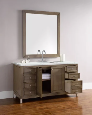 Chicago 60" Single Vanity, Whitewashed Walnut w/ 3 CM Ethereal Noctis Quartz Top - Image 6