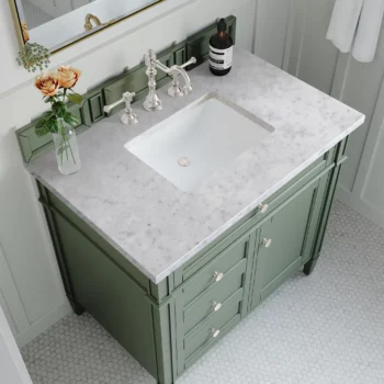 Brittany 36" Single Vanity, Smokey Celadon w/ 3 CM Carrara Marble Top - Image 5