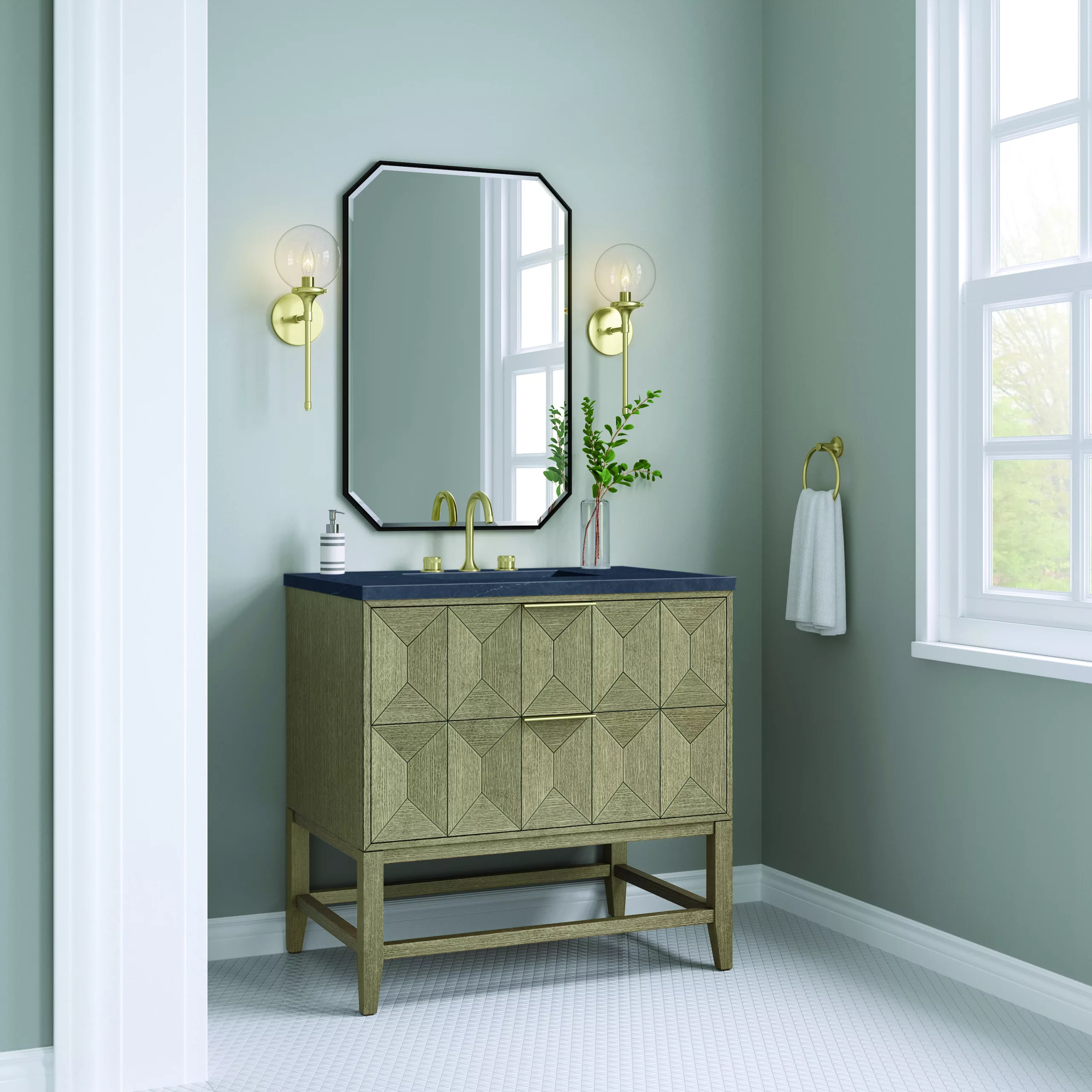 Emmeline 36" Single Vanity, Pebble Oak w/ 3 CM Charcoal Soapstone Top - Image 4