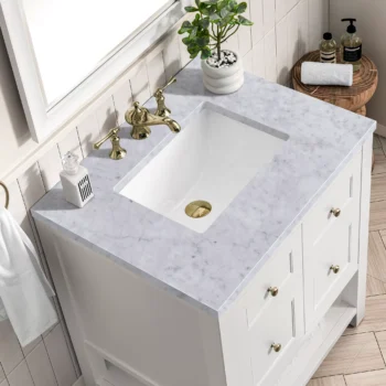 Breckenridge 30" Single Vanity, Bright White w/ 3 CM Carrara Marble Top - Image 5