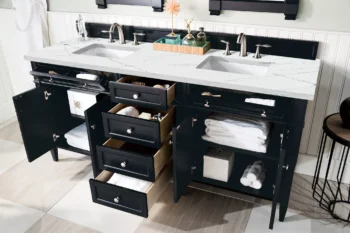 Brittany 72" Double Vanity, Black Onyx w/ 3 CM Ethereal Noctis Quartz Top - Image 4