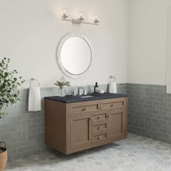 Chicago 48" Single Vanity, Whitewashed Walnut w/ 3 CM Charcoal Soapstone Quartz Top - Image 5