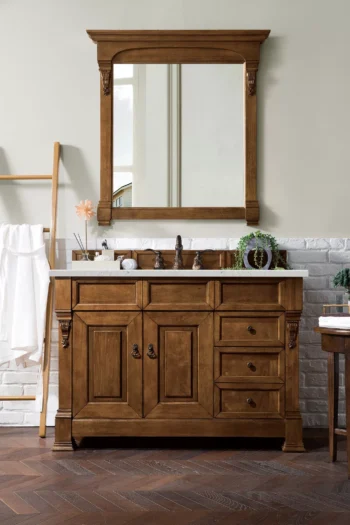 Brookfield 48" Single Vanity, Country Oak w/ 3 CM Eternal Jasmine Pearl Quartz Top - Image 2