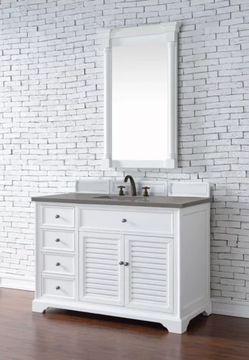 Savannah 48" Single Vanity, Bright White w/ 3 CM Grey Expo Top - Image 3