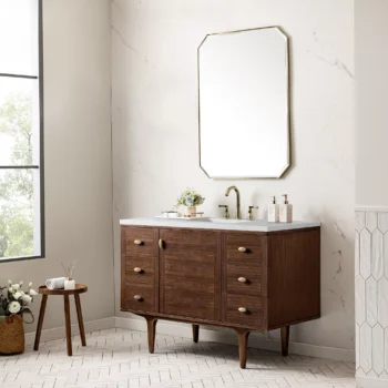 Amberly 48" Single Vanity, Mid-Century Walnut w/ 3 CM White Zeus Top - Image 7