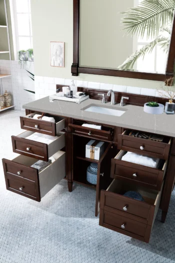 Brittany 60" Single Vanity, Burnished Mahogany w/ 3 CM Eternal Serena Quartz Top - Image 4