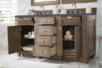 Bristol 60" Double Vanity, Whitewashed Walnut w/ 3 CM Charcoal Soapstone Quartz Top - Image 4