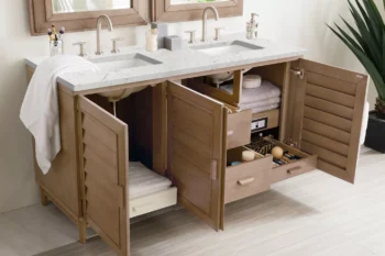 Portland 60" Double Vanity Whitewashed Walnut w/ 3 CM Eternal Jasmine Pearl Quartz Top - Image 4