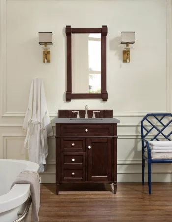 Brittany 30" Single Vanity, Burnished Mahogany, w/ 3 CM Grey Expo Quartz Top - Image 2