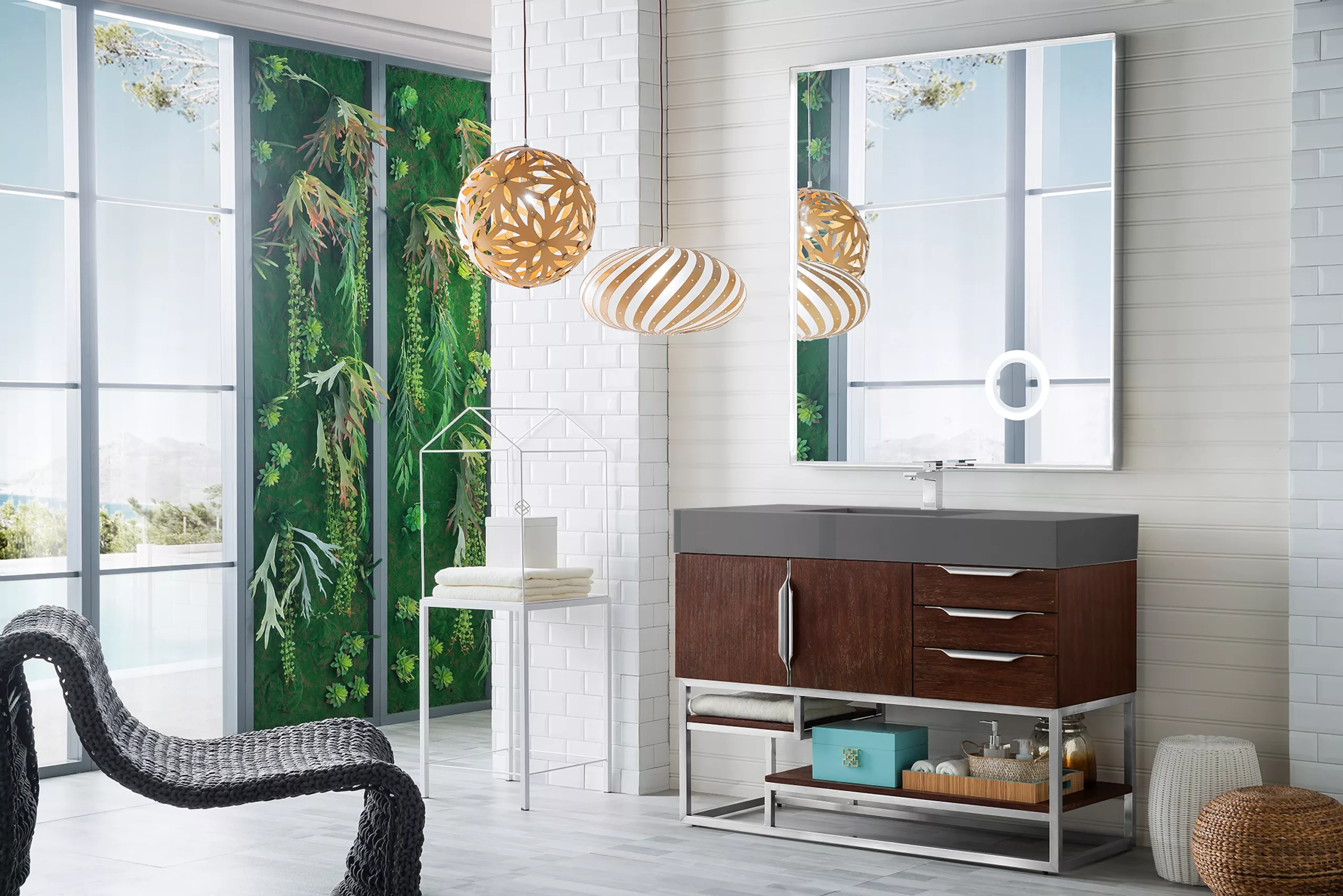 Columbia 48" Single Vanity, Coffee Oak w/ Dusk Grey Glossy Composite Stone Top - Image 3