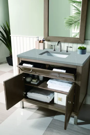 Chicago 36" Single Vanity, Whitewashed Walnut w/ 3 CM Eternal Serena Quartz Top - Image 6