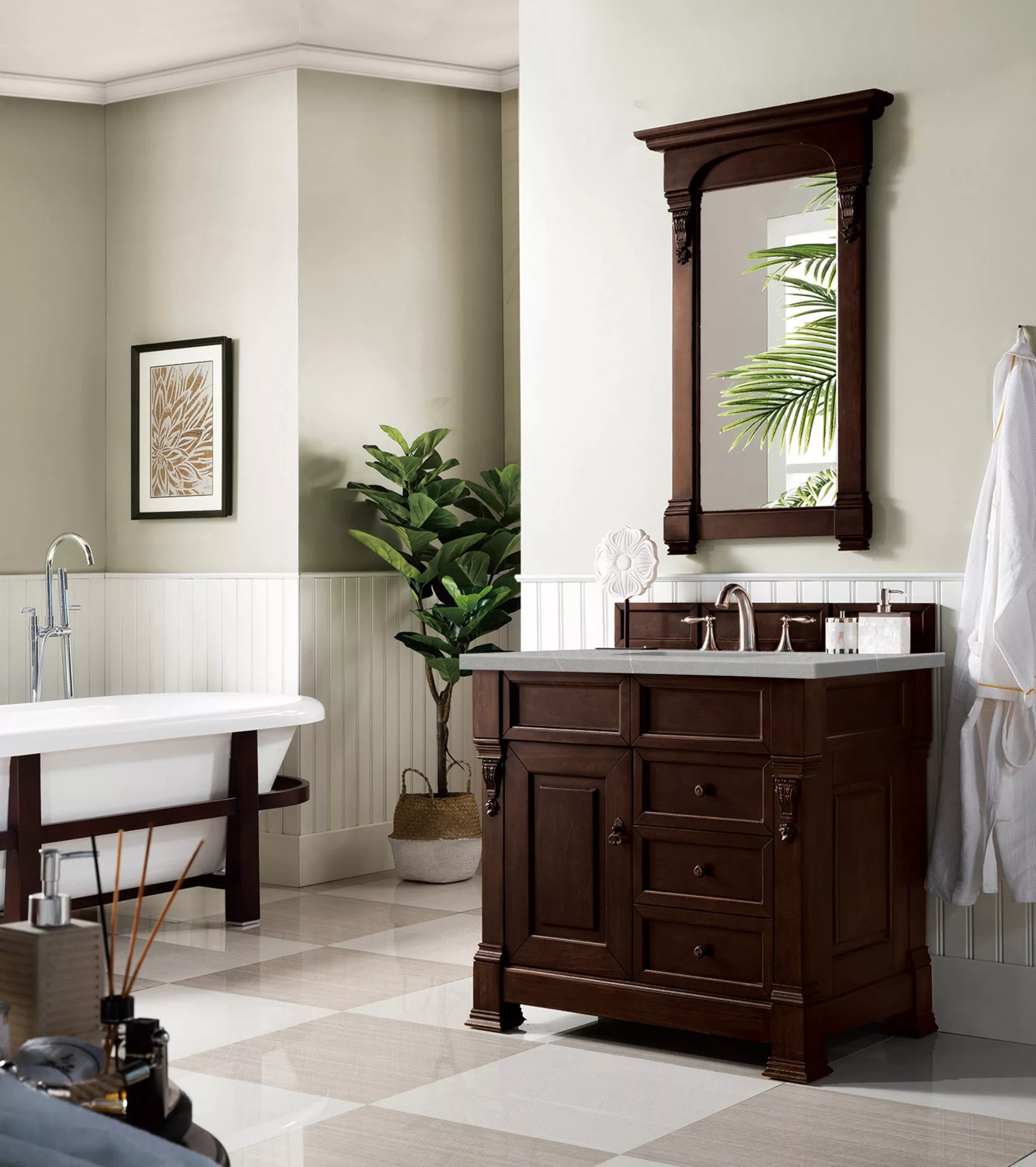 Brookfield 36" Single Vanity, Burnished Mahogany w/ 3 CM Eternal Serena Quartz Top - Image 3