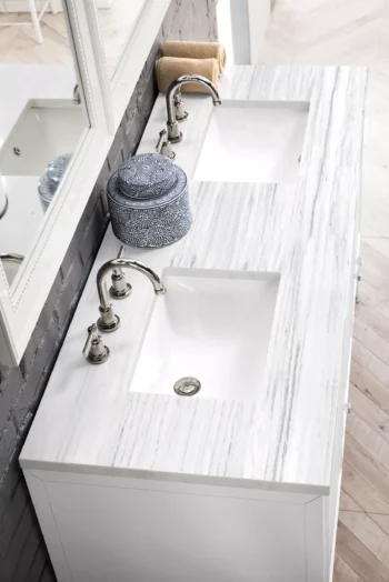 Athens 60" Double Vanity, Glossy White w/ 3 CM Arctic Fall Solid Surface Top - Image 3