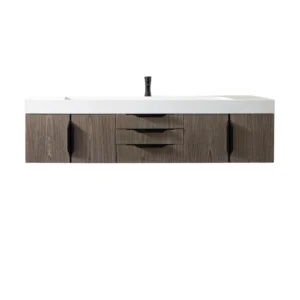 Mercer Island 72″ Single Vanity, Ash Gray, Matte Black w/ Glossy White Composite Stone Top