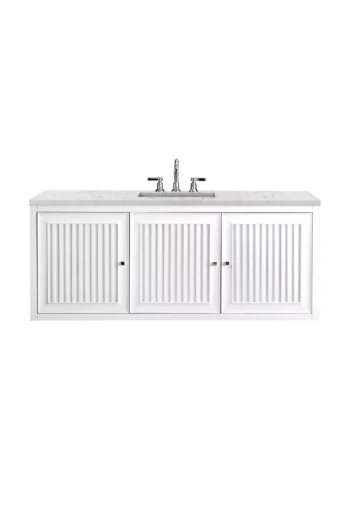 Athens 60" Single Vanity, Glossy White w/ 3 CM Eternal Jasmine Pearl Quartz Top - Image 2