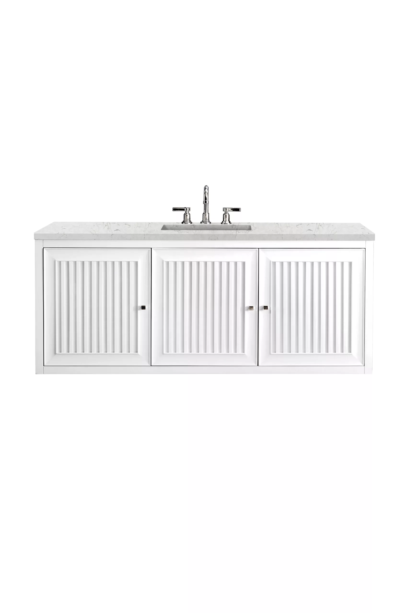Athens 60" Single Vanity, Glossy White w/ 3 CM Eternal Jasmine Pearl Quartz Top - Image 2