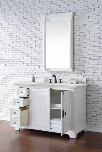 Providence 48" Single Vanity, Bright White w/ 3 CM Eternal Jasmine Pearl Top - Image 4