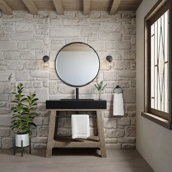 Auburn 36" Single Sink Console, Weathered Timber w/ Black Matte Mineral Composite Stone Top - Image 3