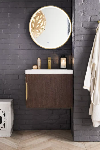 Columbia 24" Single Vanity, Coffee Oak w/ White Glossy Composite Stone Top - Image 2