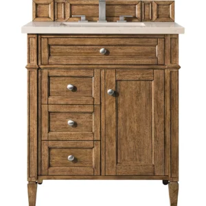 Brittany 30″ Single Vanity, Saddle Brown, w/ 3 CM Eternal Marfil Quartz Top