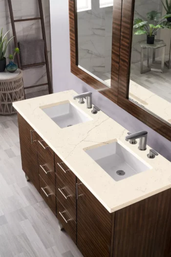 Metropolitan 60" Double Vanity, American Walnut w/ 3 CM Eternal Marfil Quartz Top - Image 3