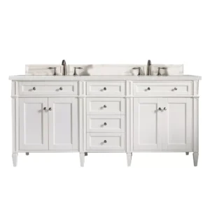 Brittany 72″ Double Vanity, Bright White Vanity w/ 3 CM Eternal Serena Quartz Top