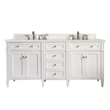 Brittany 72" Double Vanity, Bright White Vanity w/ 3 CM Eternal Serena Quartz Top
