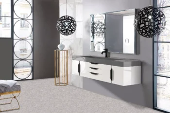 Mercer Island 72" Single Vanity, Glossy White, Matte Black w/ Dusk Grey Glossy Composite Stone Top - Image 2