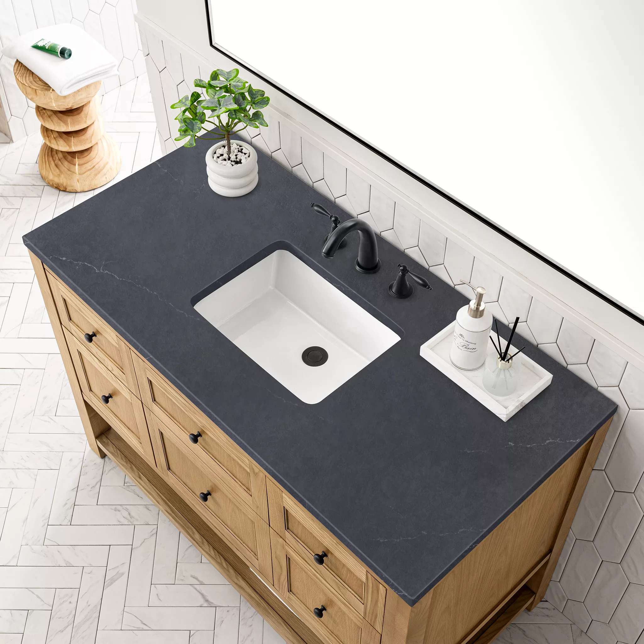 Breckenridge 48" Single Vanity, Light Natural Oak w/ 3 CM Charcoal Soapstone Top - Image 5