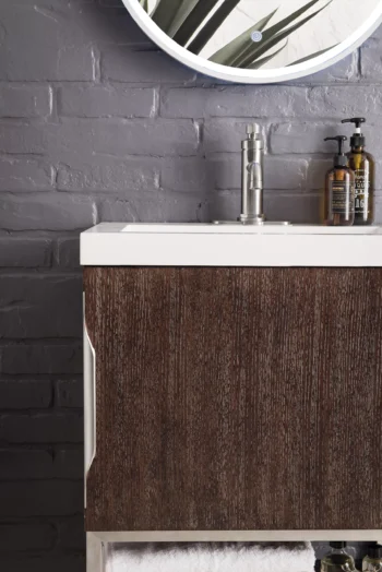 Columbia 24" Single Vanity, Coffee Oak, Brushed Nickel w/ White Glossy Composite Stone Top - Image 5