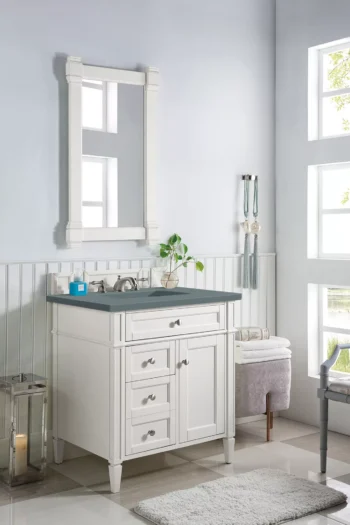 Brittany 30" Single Vanity, Bright White, w/ 3 CM Cala Blue Top - Image 3