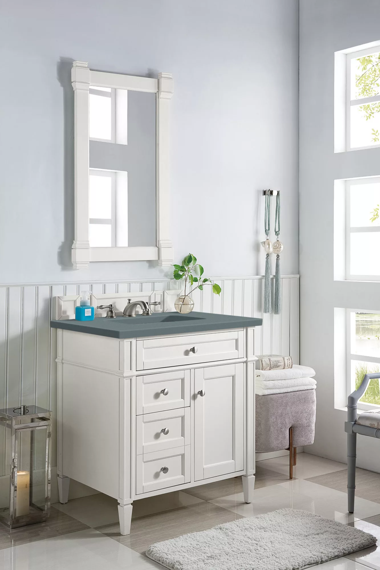 Brittany 30" Single Vanity, Bright White, w/ 3 CM Cala Blue Top - Image 3