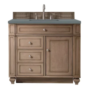 Bristol 36″ Single Vanity, Whitewashed Walnut w/ 3 CM Cala Blue Top