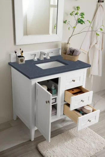 Palisades 36" Single Vanity, Bright White w/ 3 CM Charcoal Soapstone Quartz Top - Image 3