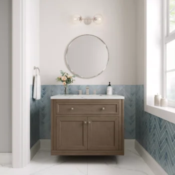 Chicago 36" Single Vanity, Whitewashed Walnut w/ 3 CM Ethereal Noctis Quartz Top - Image 3