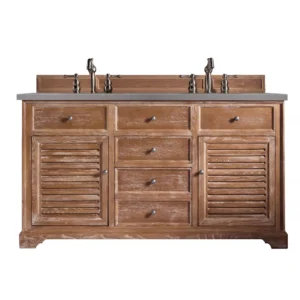 Savannah 60″ Double Vanity, Driftwood w/ 3 CM Grey Expo Quartz Top