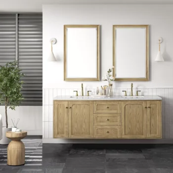 Laurent 72" Double Vanity, Light Natural Oak w/ 3 CM Arctic Fall Top - Image 2