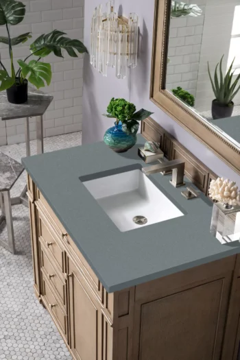 Bristol 36" Single Vanity, Whitewashed Walnut w/ 3 CM Cala Blue Top - Image 3