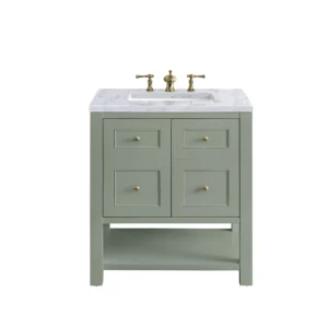 Breckenridge 30″ Single Vanity, Smokey Celadon w/ 3 CM Carrara Marble Top