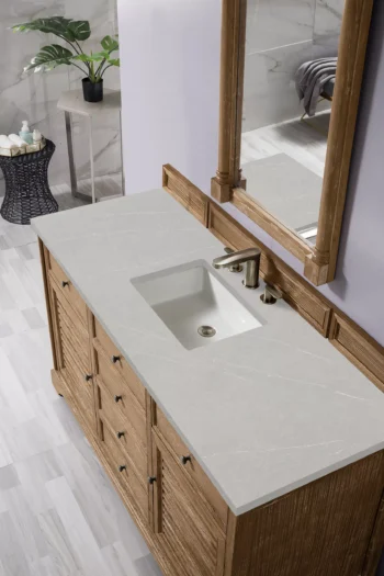 Savannah 60" Single Vanity, Driftwood w/ 3 CM Eternal Serena Quartz Top - Image 3