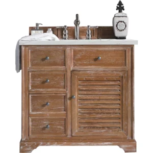 Savannah 36″ Single Vanity, Driftwood w/ 3 CM Ethereal Noctis Quartz Top