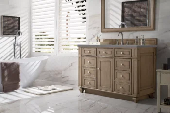 Bristol 48" Single Vanity, Whitewashed Walnut w/ 3 CM Grey Expo Quartz Top - Image 3