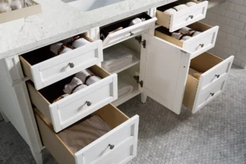 Brittany 60" Single Vanity, Bright White w/ 3 CM Eternal Jasmine Pearl Quartz Top - Image 4